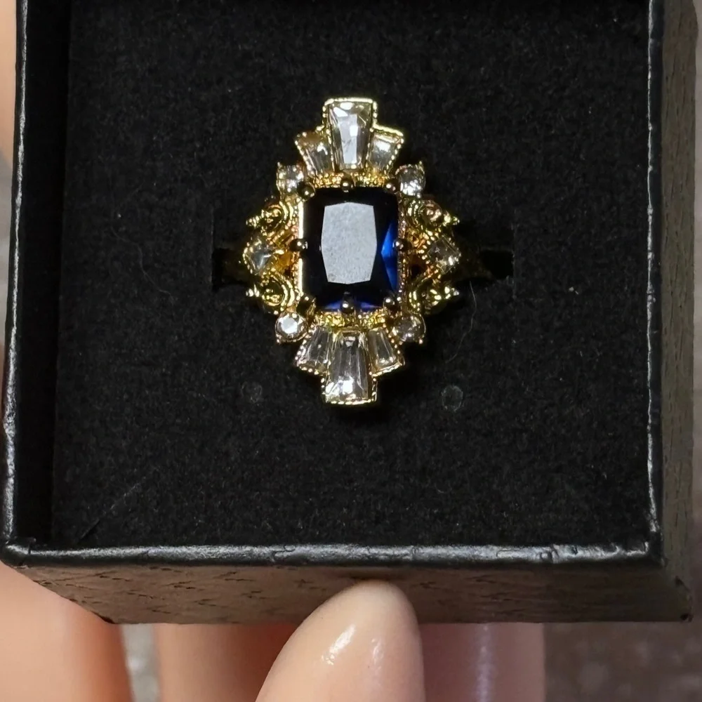 Brilliant~Sapphire~Diamond Cocktail Ring~ simulated gemstones~in 18k plate - Picture 2 of 6